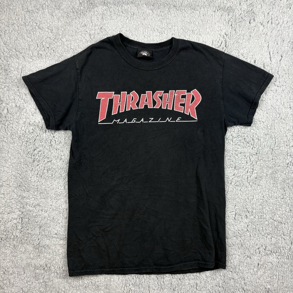 Thrasher Tshirt men's Medium Black Graphic Print Retro Vintage Skate San Francis